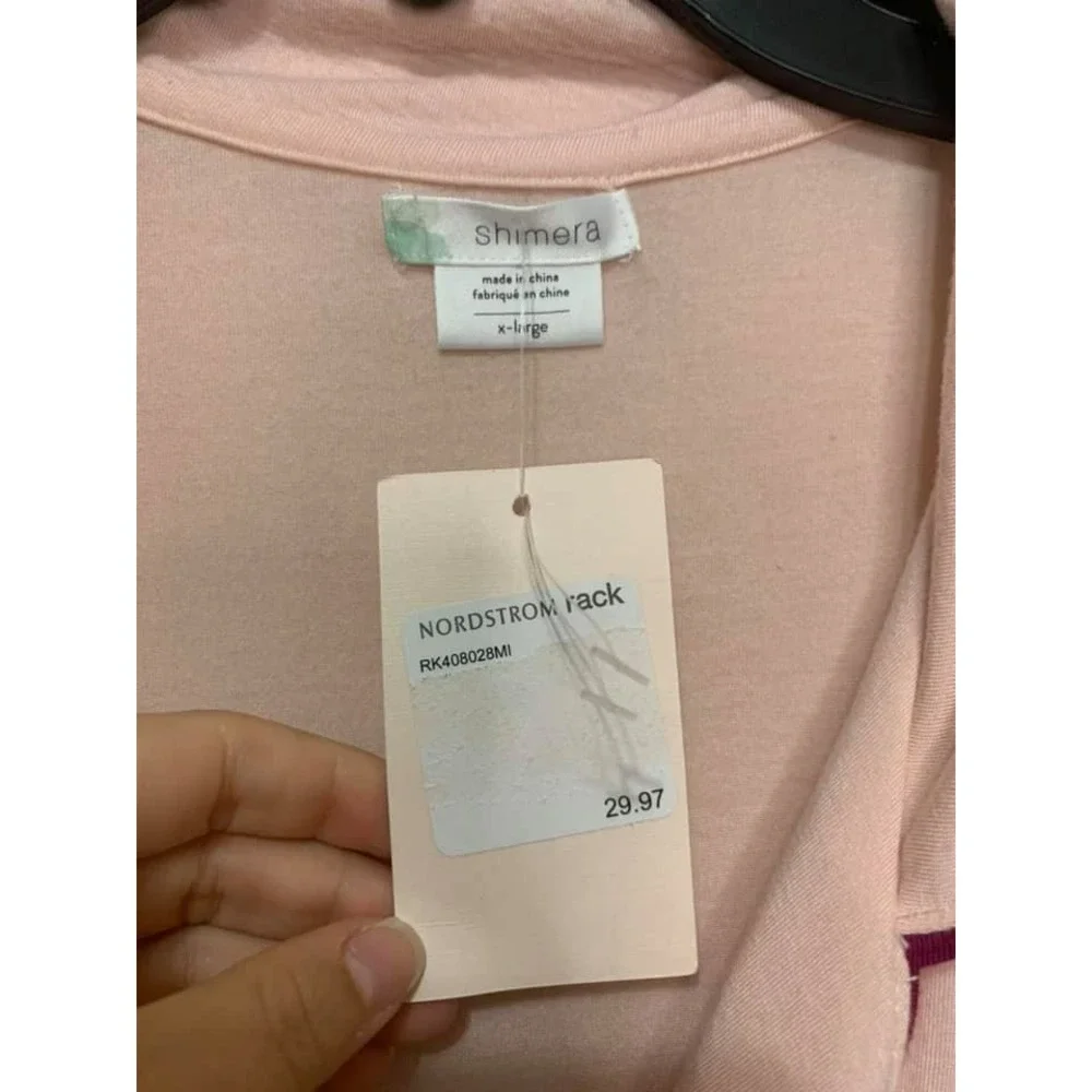 Shimera Pink Modal Button‎ Down Pajama Top Short Sleeve Contrast Piping XL NEW